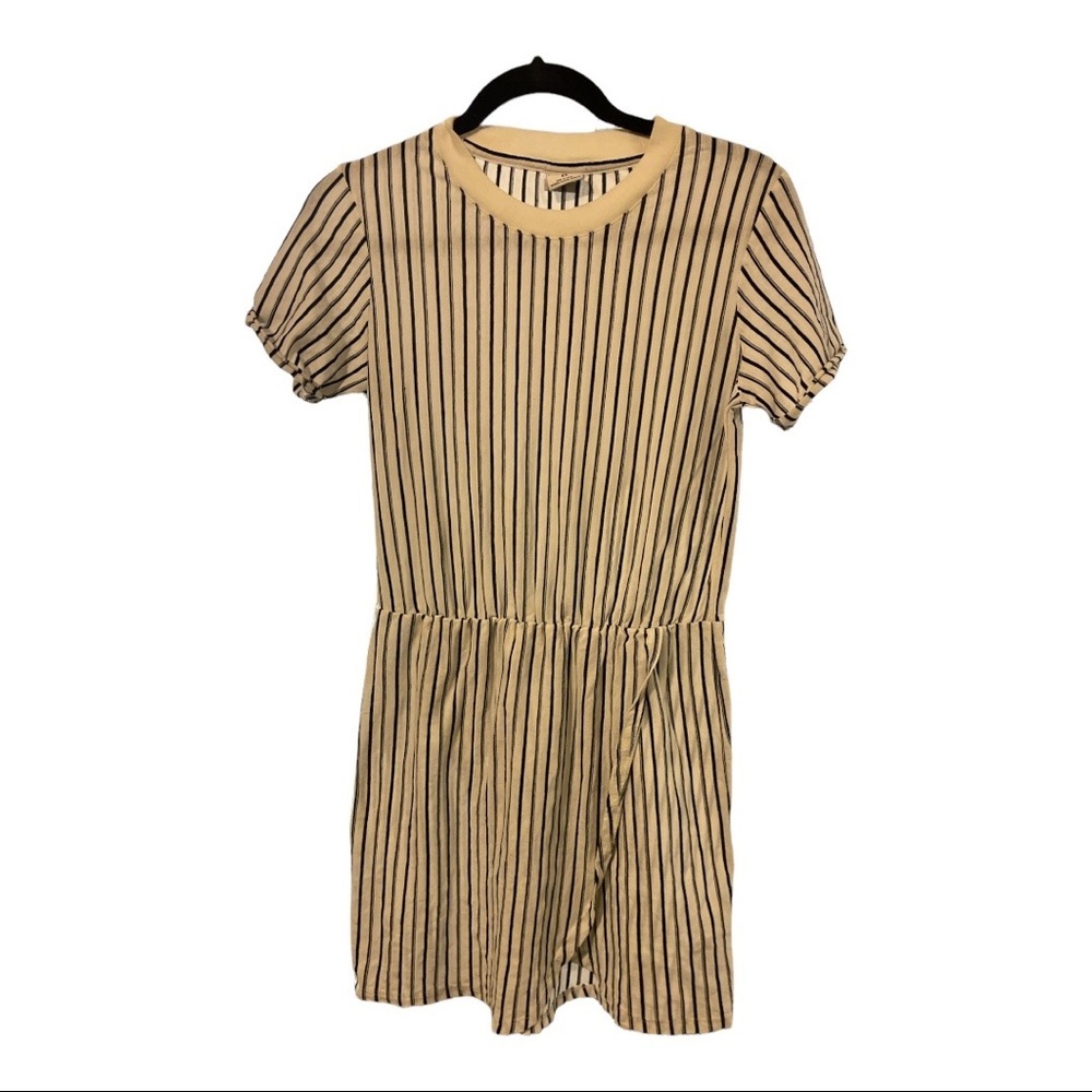 Hurley Women’s XS Striped T-Shirt Dress Beige Black Short Sleeve Casual